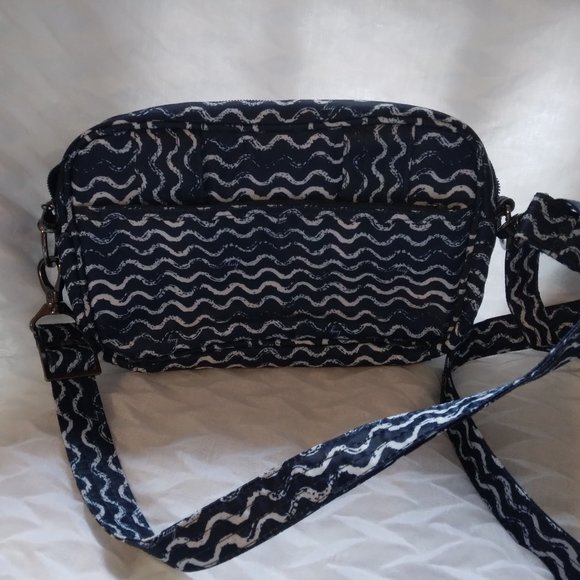Navy Blue Wave Print Crossbody Belt Loop Bag - Picture 2 of 5